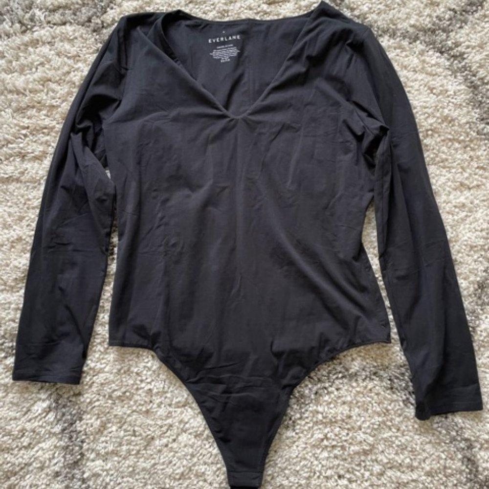 Everlane Black V Neck Long Sleeve Bodysuit XL